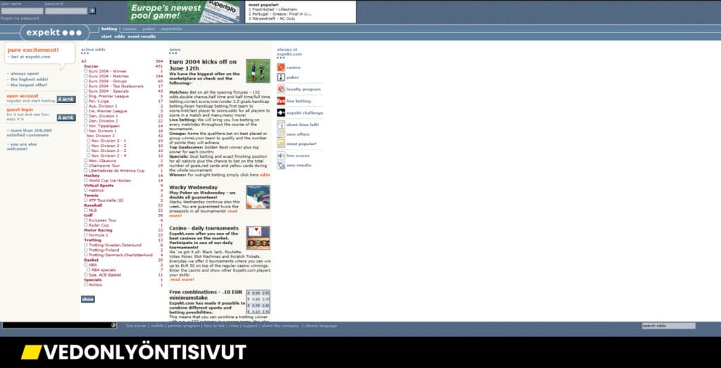 Vanha vedonlyöntisivu